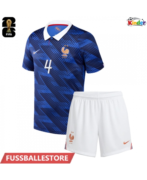 Günstige Frankreich Dayot Upamecano #4 Heimtrikotsatz Kinder WM 2026 Kurzarm (+ Kurze Hosen)